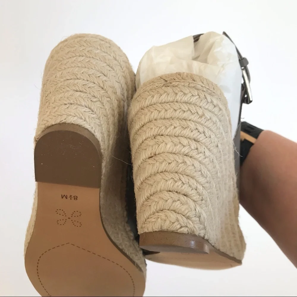 Caslon Suri Leather Crisscross Wedge Espadrille Sandals Gray Purple Size 8.5 NIB